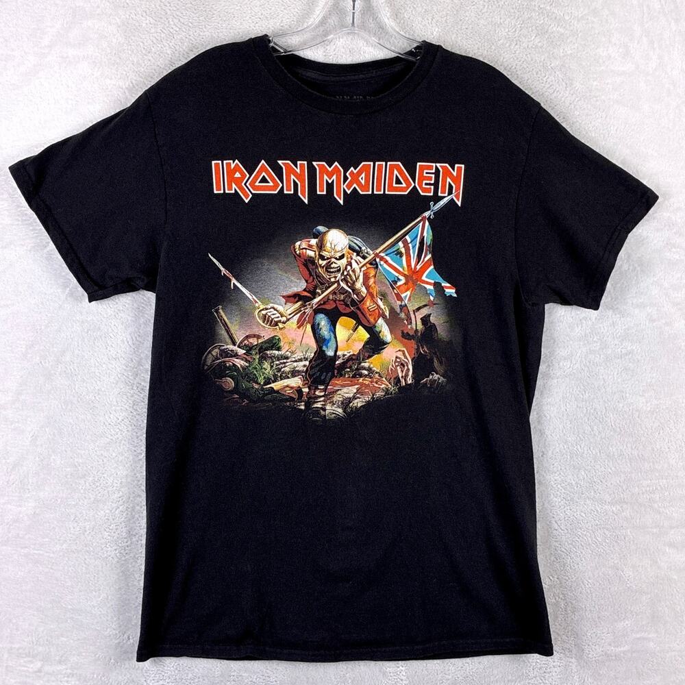 Iron Maiden Tshirt Men M Black Trooper Union Jack Flag Rock Band Heavy Metal 80s